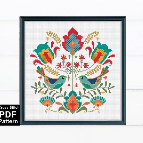 Modern Folk Floral Cross Stitch Pattern / Counted Cross Stitch / Polish Cross Stitch / Digital PDF Pattern