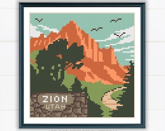 Zion National Park Cross Stitch Pattern: Utah Landscape (PDF)