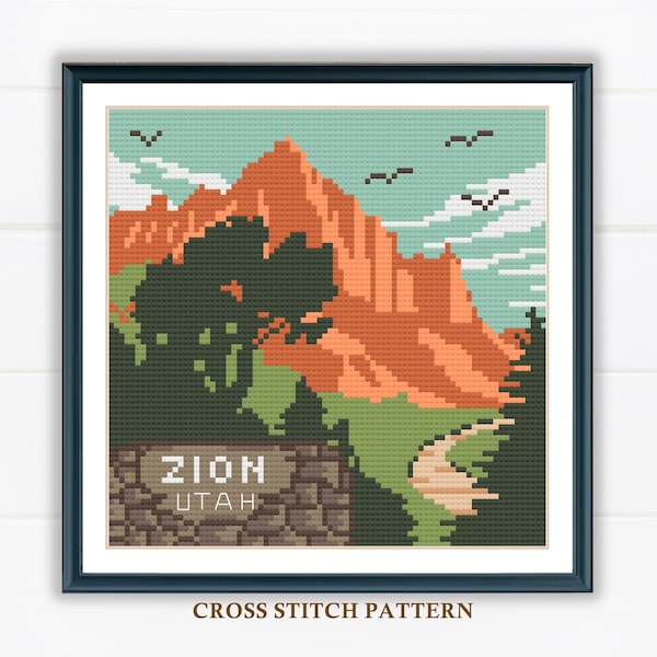 Zion National Park cross stitch pattern - Utah  landscape needlepoint - Cross Stitch Pattern (Digital Format - PDF)