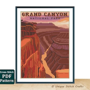 Grand Canyon National Park Counted Cross Stitch Pattern -Arizona mountains landscape nature  Cross Stitch Pattern (Digital Format - PDF)