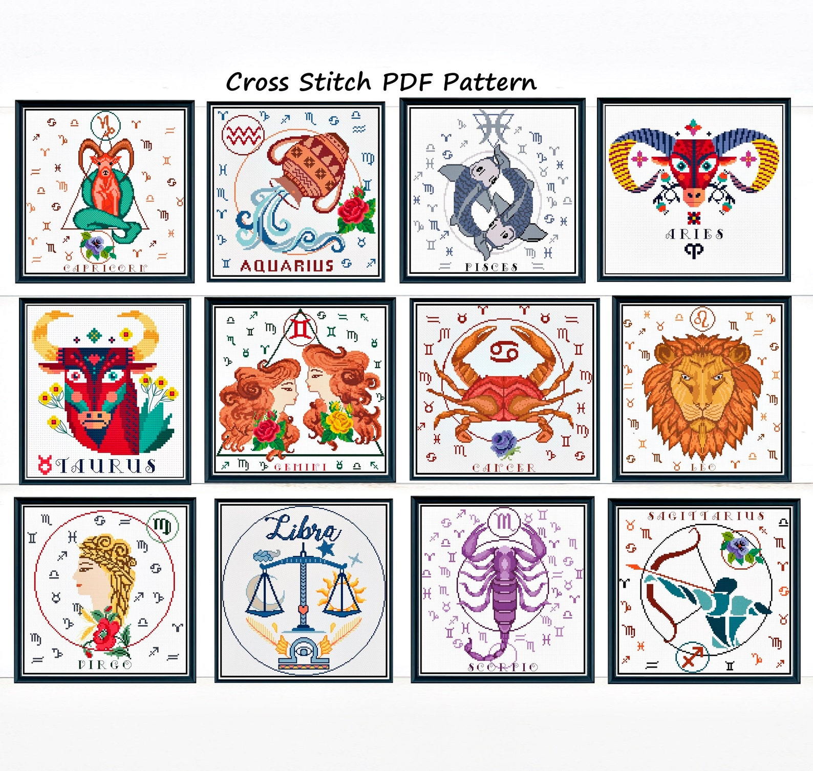 12 Horoscopes Sign Setcross Stitch Pattern / Zodiac Cross Etsy UK