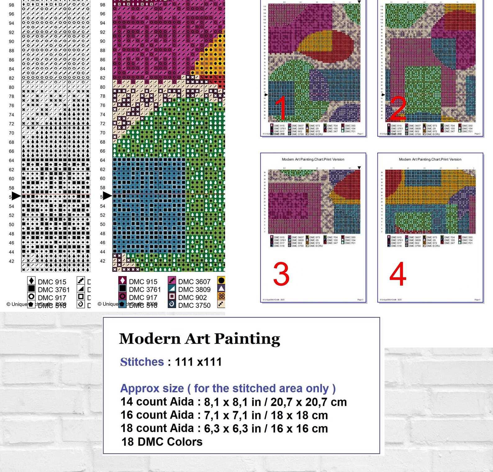 Abstract Cross Stitch Pattern / Famous Painting Cross Stitch / - Etsy