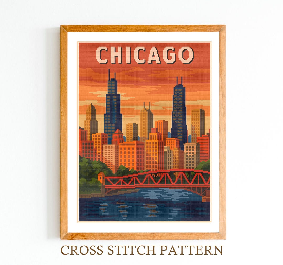 Chicago Skyline Cross Stitch Pattern: American Travel Needlepoint (PDF ...