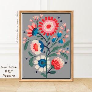 Modern Folk Art Cross Stitch Digital Pattern / Traditional Embroidery / Instant Download PDF