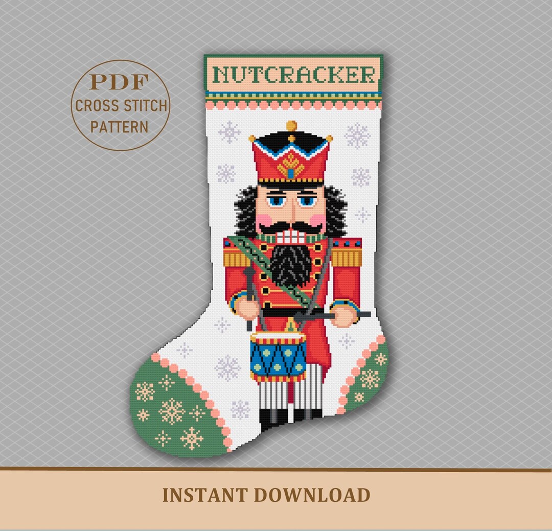 Nutcracker Christmas Stocking Cross Stitch Pattern / Needlepoint / Noel