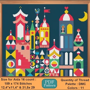 Patrón de punto de cruz del Castillo de Mary Blair, inspirado en La Bella Durmiente (Patrón en PDF)