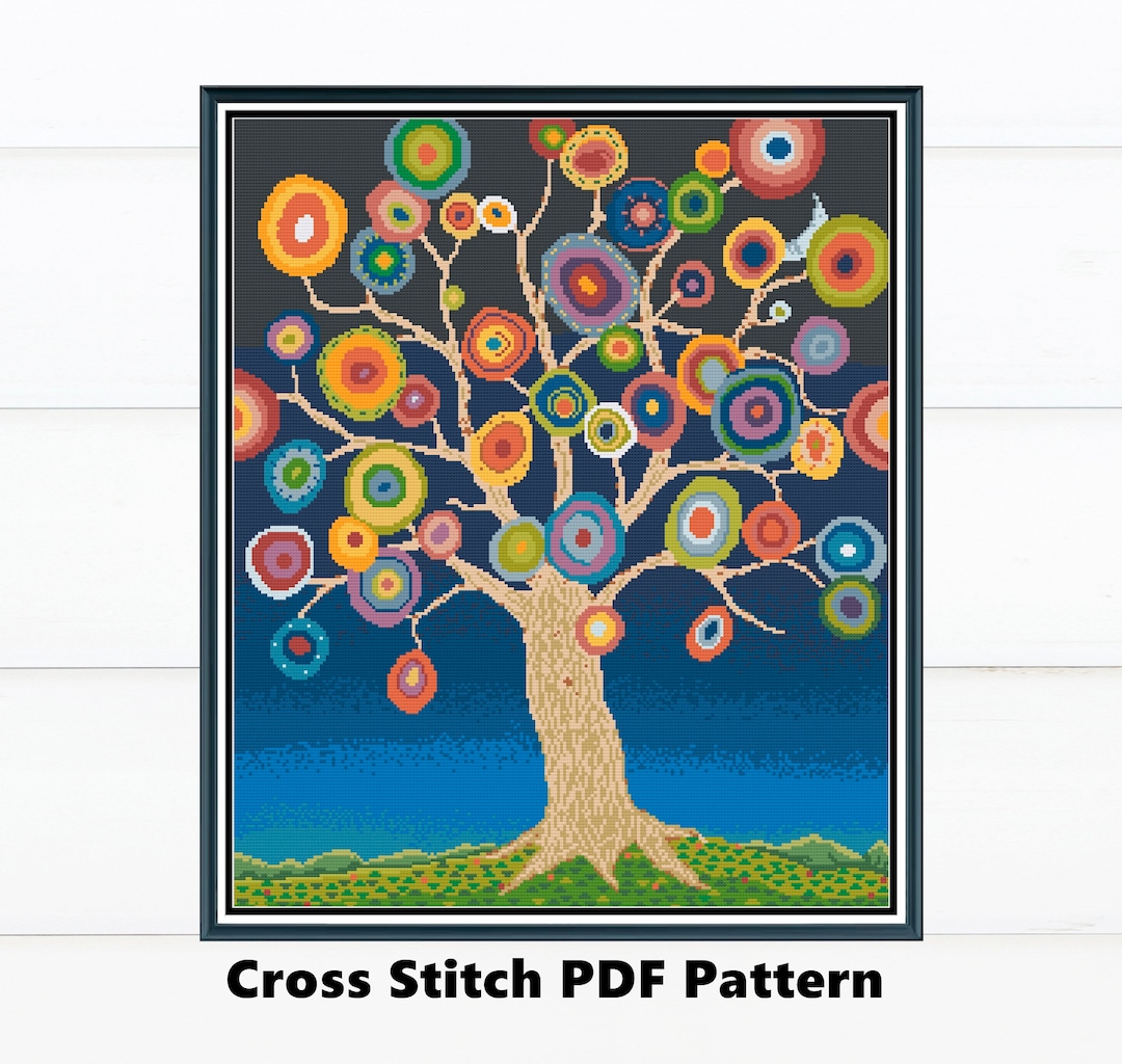 Kandinsky Inspired Tree Cross Stitch Pattern: Modern Art (instant