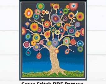 Kandinsky Inspired Tree Cross Stitch Pattern: Modern Art (Instant Download PDF)
