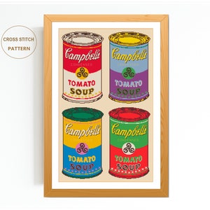 Pop Art Cross Stitch Pattern / Andy Warhol Campbell's Soup Needlepoint / Retro Vintage Cross Stitch /Instant Download PDF