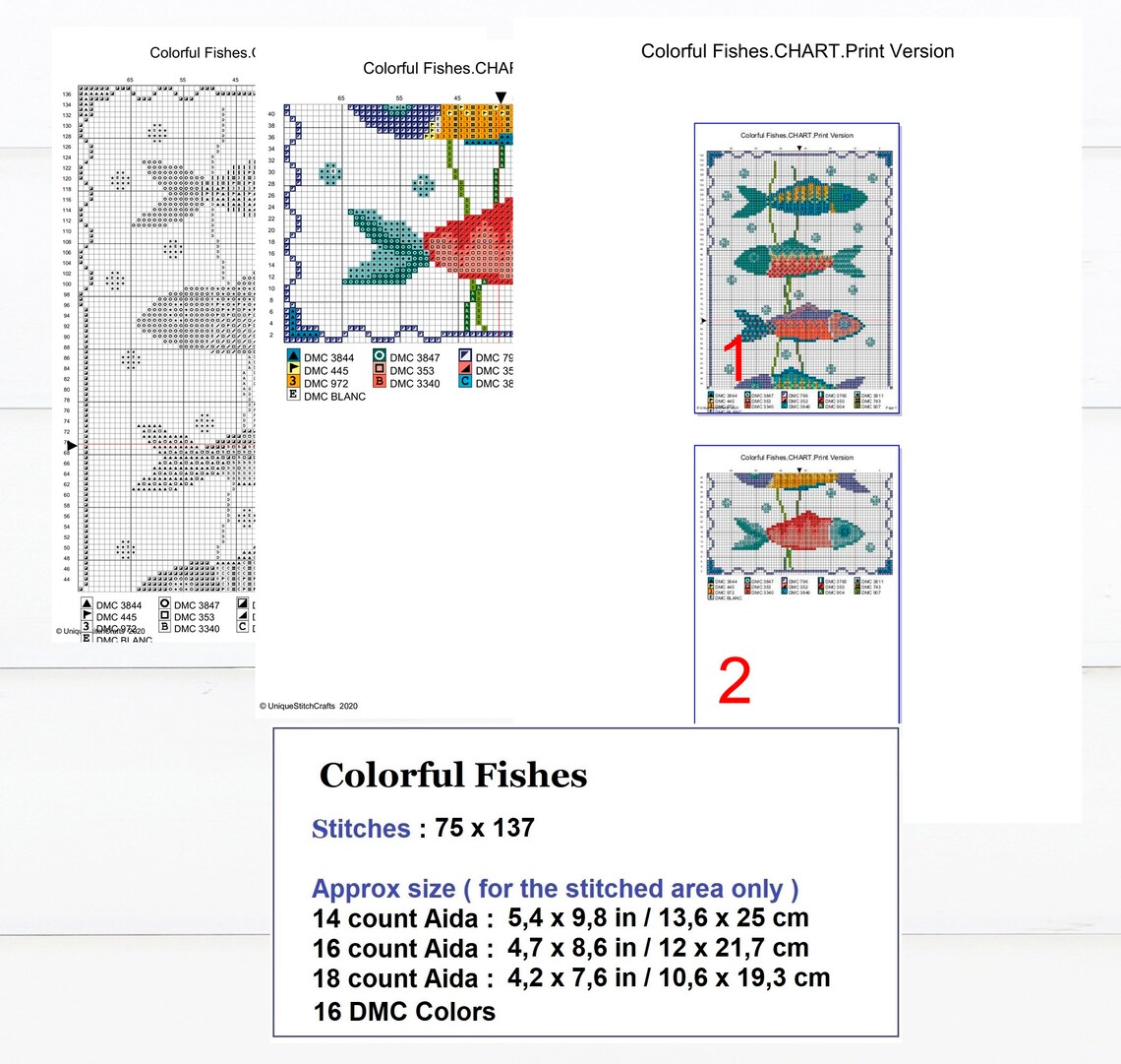 Colorful Fishes Cross Stitch Digital Pattern / Fish Needlepoint ...