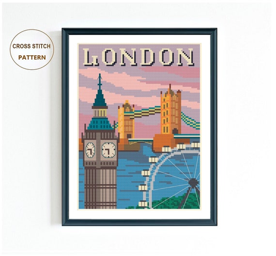 London Cross Stitch Pattern / Landscape Needlepoint