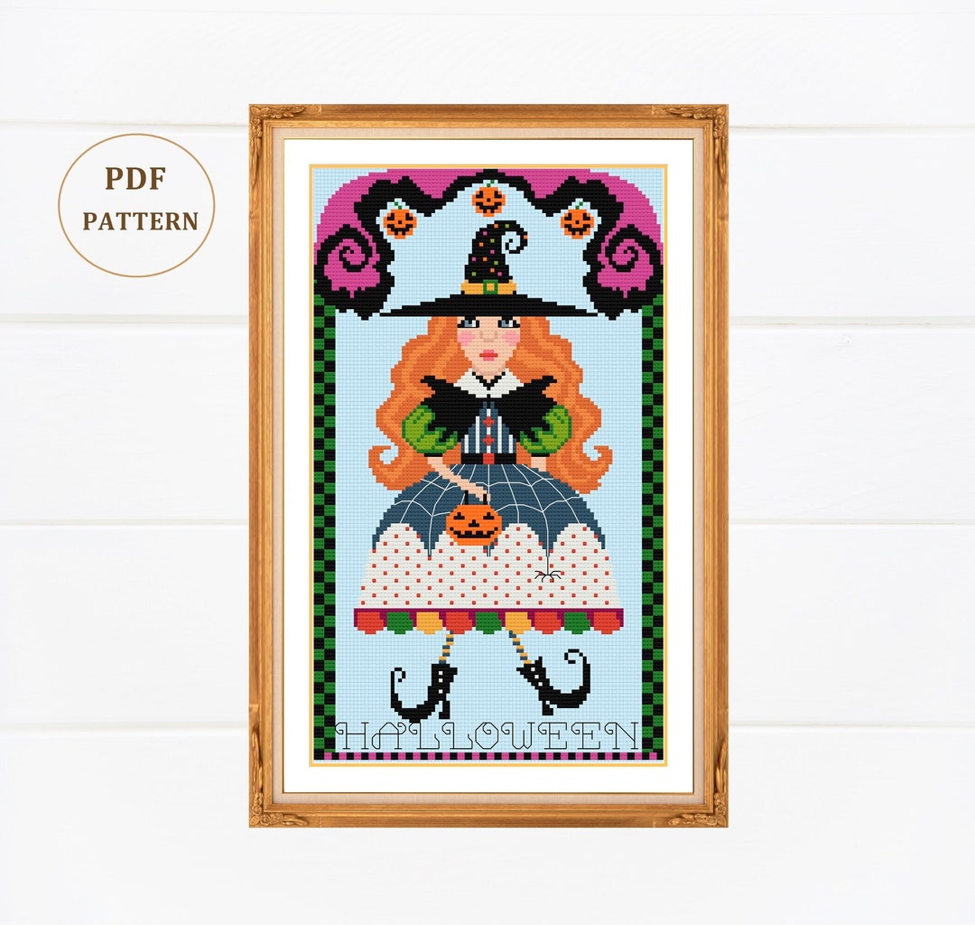 Chic Witch Halloween Cross Stitch Pattern (digital Pattern) - Etsy