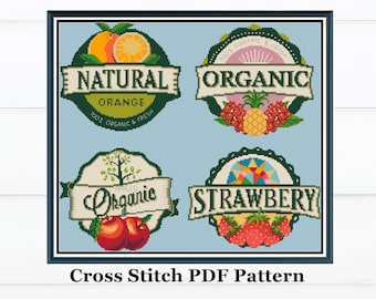Set of 4 Vintage Kitchen Decor Cross Stitch Pattern / Country Cross Stitch / Modern Cross Stitch / Instant Download PDF