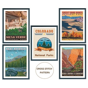 Set von 4 Colorado Nationalparks Kreuzstichmuster / Rocky Mountain / Mesa Verde / Great Sand Dunes / Black Canyon / Digital PDF Muster