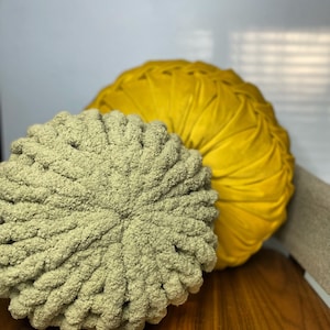 Rectangle or Round chunky knit accent pillow, soft, fuzzy, cushion, knit pouf, squishy pillow, throw pillow, home decor