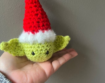 Crochet Grogu Christmas Ornament, The Child Santa Hat Plushie