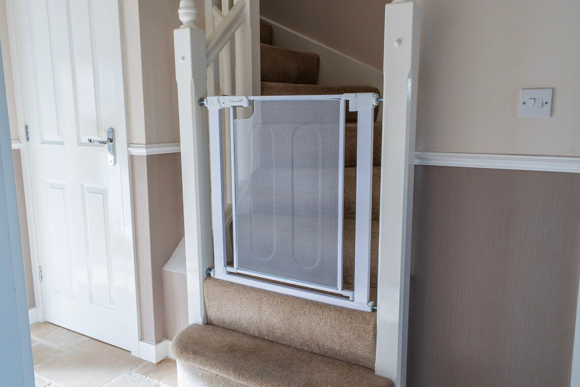 Metal Mesh Stair Gate 7582cm Pressure Fit Steel Mesh Safety Etsy UK