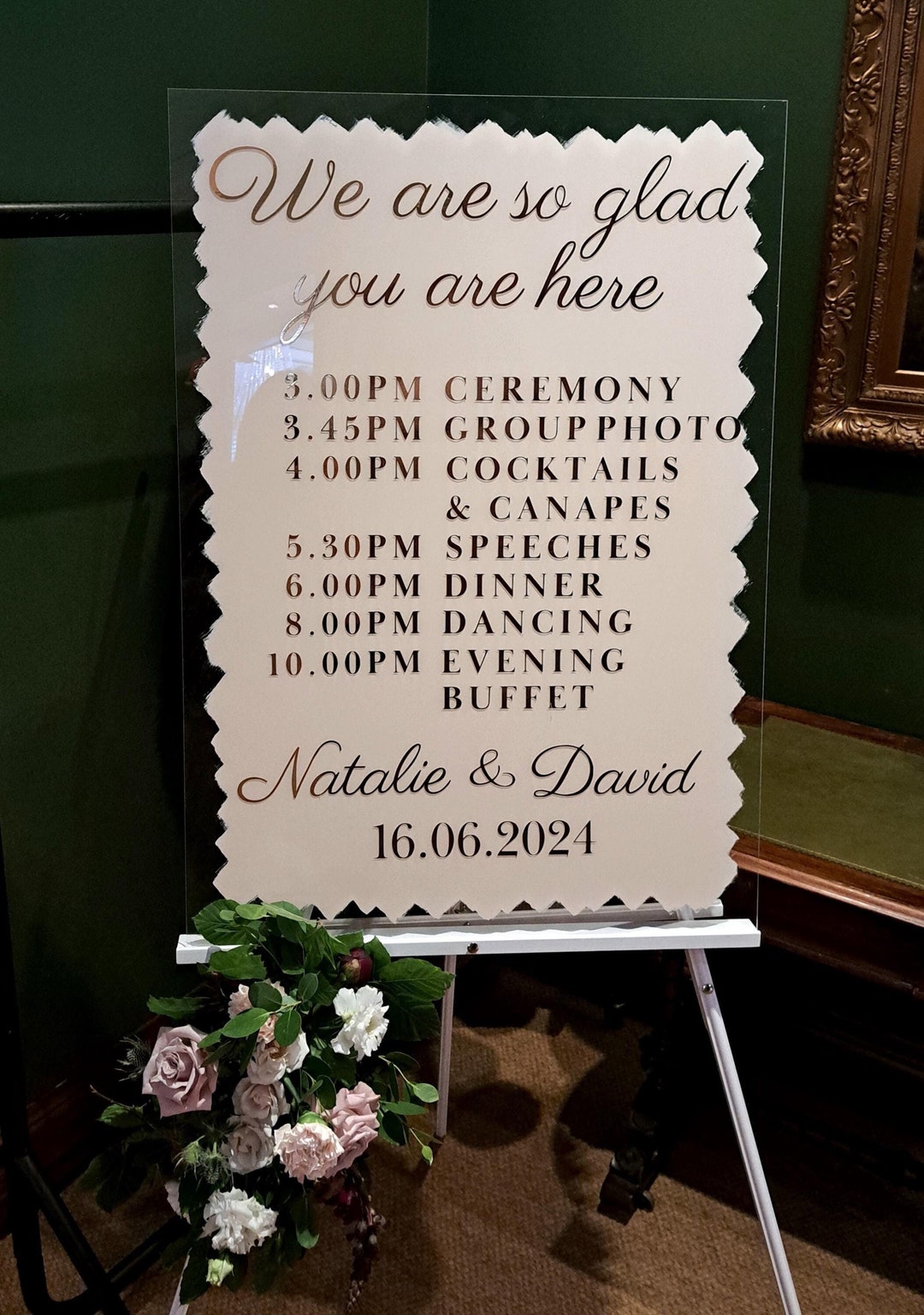 Sign Order Reception Wedding Order of the Day Timeline Printed Luxury Acrylic Signs Modern ...