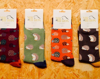 Mens Hedgehog Patterned Bamboo Cotton Socks -  Sustainable, Antibacterial