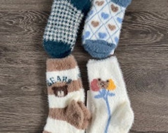 Ladies Supersoft fluffy Socks-assorted designs,bear,dogcheck,heart