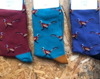 Mens' Pheasant Pattern Bamboo Socks-sustainable-antibacterial free uk delivery