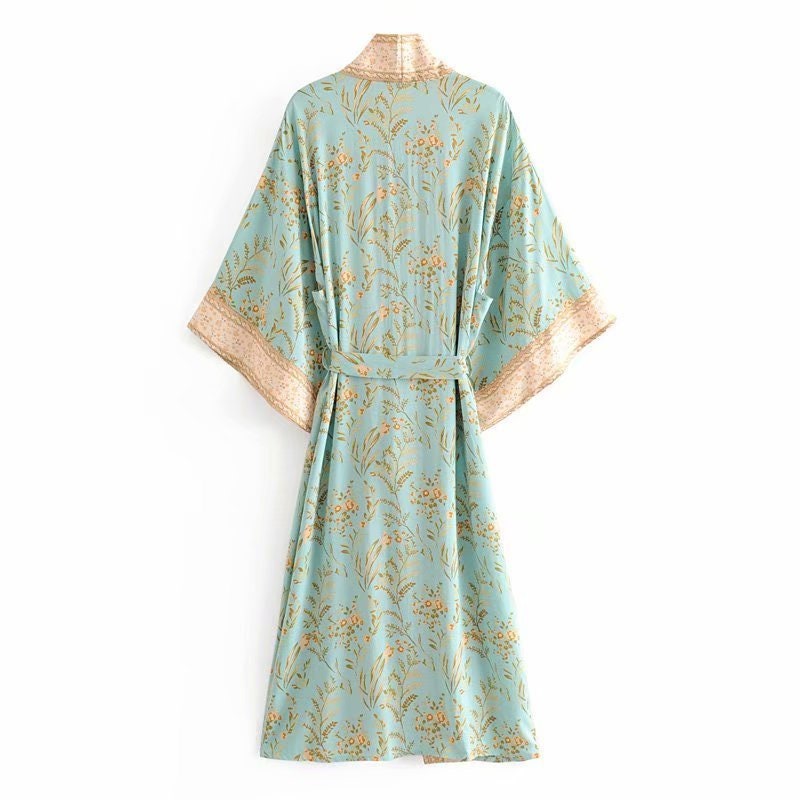 Kimono Style Dressing Gown/ Summer Robe in Aqua Blue With Etsy UK