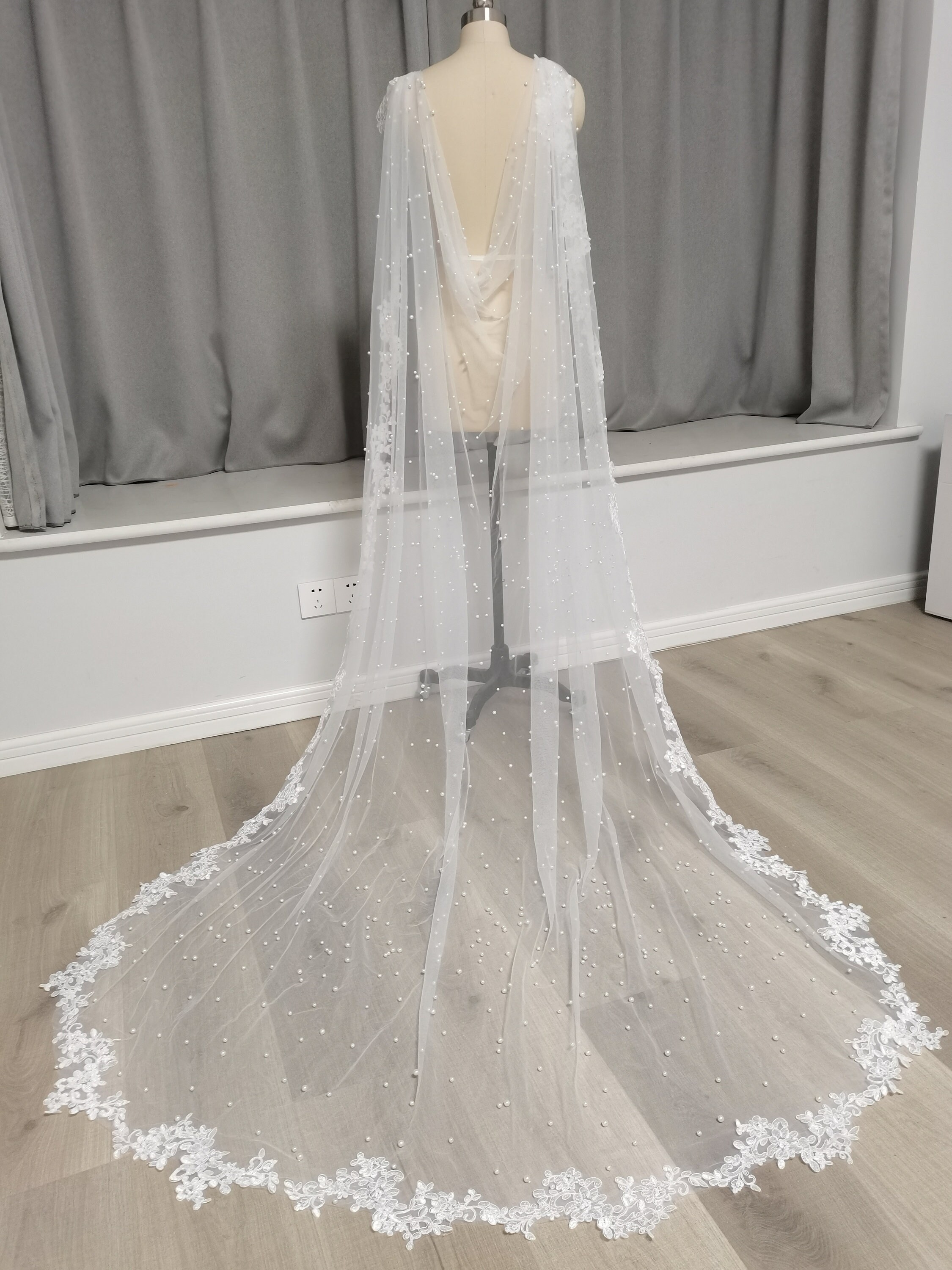 Lace Applique veil Cathedral White Bridal Veil Ivory One Layer Etsy