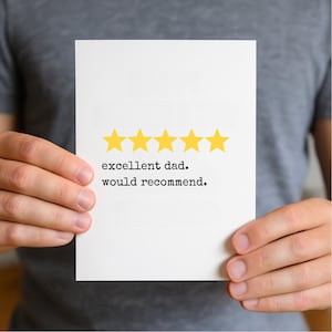 Lustige Vatertags Karte – “Excellent Dad. Würde empfehlen.“ | Fünf-Sterne-Rückblick | Digitaler Download | Faltbare Karte PDF zum selbst ausdrucken