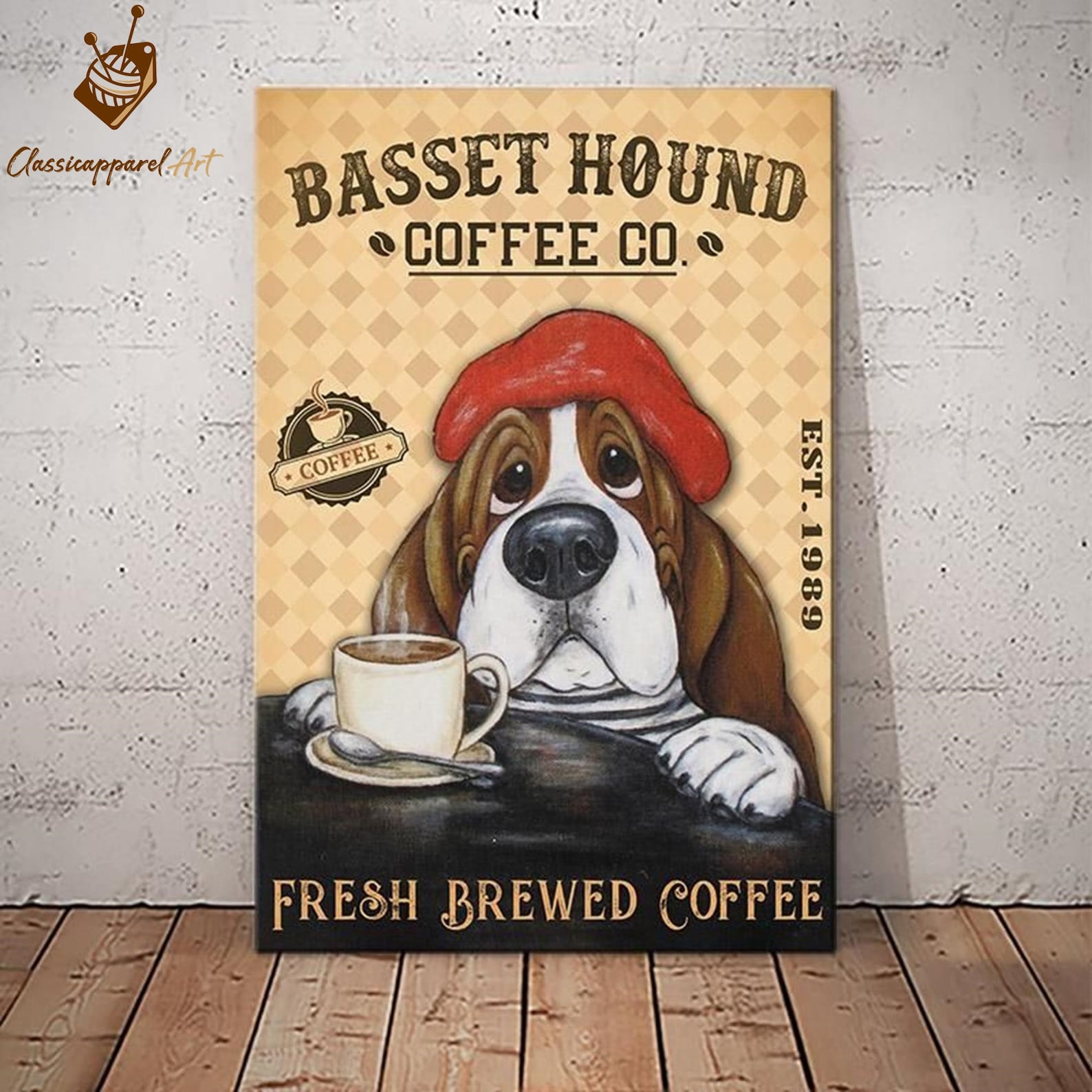 Basset Hound Dog Coffee Company Canvas Poster Bathroom Etsy