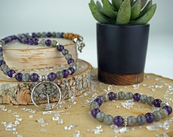 Amethyst | Labradorite Necklace with Tree of Life Pendant