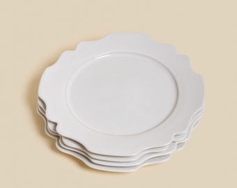 Vintage Simon Pearce Scalloped Ceramic Plates - Modern Traditional Home Decor