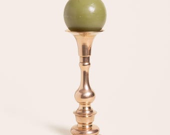 Vintage Solid Brass Pillar Candle Holder - Mid Century Bookcase Home Decor