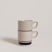 Vintage Chateau Stoneware Mugs - Cobalt Blue Stripe - Mid Century Danish Set