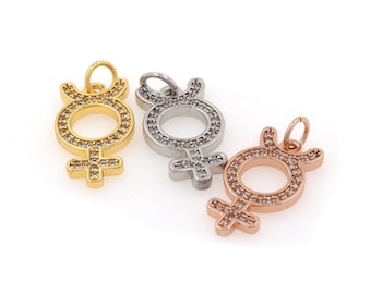 Mercury Pendant Planet Symbol Charm Creative Bracelet 18K Gold Filled Necklace Micropavé Simple Pendant DIY Accessory Supplies, 20x10x2.3mm