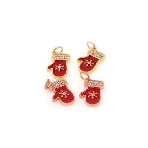 Enamel Christmas Glove pendant, Christmas Gift, Glove Charm, Red Glove Pendant,Micro-Pave  Enamel Charm, DIY Accessory Supply, 20x10x2mm