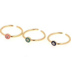CZ Micro Dense Ring, Enamel Thin Ring,Adjustable Ring, Signet Ring, Gold Split Ring Diameter 20mm