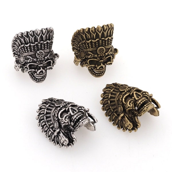 Indian Head Spacer Beads, Skull Charm for Paracord Bracelet, Knife Pendant, DIY Accessory Supply, 13x16x13mm/hole 6.9mm