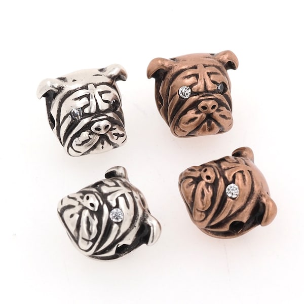 Bulldog Head Spacer Beads, Bulldog Spacer Beads, Dog Jewelry Dog Head Bracelet Necklace Pendant Spacer Beads, 12x13x10mm/hole 3mm