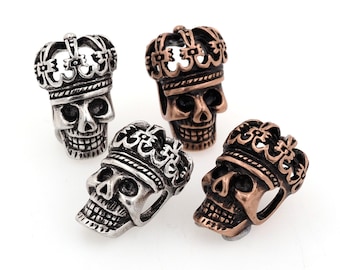 Cuentas espaciadoras de calavera desgastada, cuentas de calavera con dije de corona, joyería de pulsera Bone King, 20 x 12 x 9 mm (agujero de 7 mm)