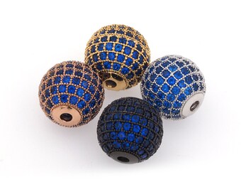 14MM Blue Spacer Beads, Cubic Zirconia Micropavé, Bracelet Necklace Charm DIY Accessories Supply, 14x14x14mm