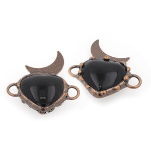 Black Onyx Heart Pendant Exaggerated Metal Trim Handmade Black Onyx Moon Pendant DIY Accessories Supply, 37x16.5x4mm