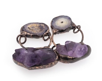 Antique Copper Handcrafted Natural Amethyst Agate Exaggerated Amethyst Agate Agate Pendant, 51x24x23mm