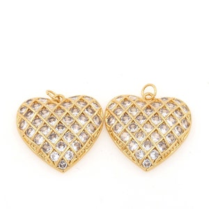 Heart Pendant, 18K Gold Plated Heart Pendant, Micropavé Cubic Zirconia Heart Pendant, DIY Jewelry Accessory 17x15x4mm