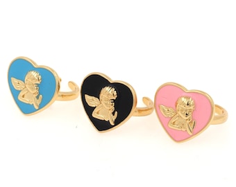 Anillo de Cupido esmaltado, Anillo de Ángel esmaltado, Anillo sello, Amuleto de Ángel, Anillo ajustable, Anillo esmaltado, Diámetro 20 mm