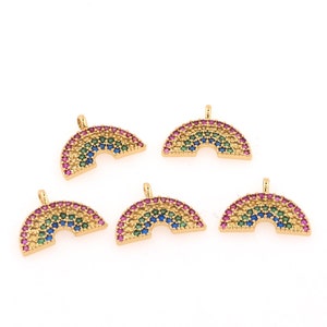 Dainty Necklace, Rainbow Pendant, Micropavé CZ Rainbow Charm, 18K Gold Filled Rainbow Jewelry, DIY Accessories Supply, 10.4x14.7x1.6mm