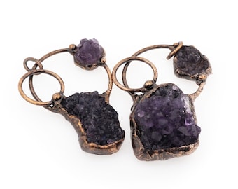 Antique Copper Large Amethyst Particles Pendant Metal Decorative Amethyst Pendant DIY Accessories Supply, 64x32x8.7mm