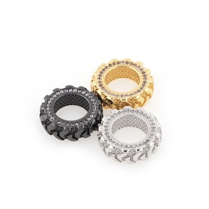 Car Tire Pendant, Tire Pendant, Gold Tire Pendant Wheel Pendant, Mechanical Necklace CZ Micro Paving Tire Necklace 16x16x7mm