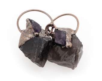 Pure Natural Amethyst Pendant Antique Copper Natural Stone Exaggerated Amethyst Citrine Pendant, 50x32x13mm