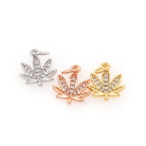 Maple Leaf Pendant, Gold Plated Micropavé CZ Leaf Necklace, Leaf Ornament, Maple Leaf Ornament DIY Accessory Supply, 15x10x2.2mm
