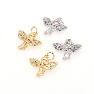 Flying Key Pendant,18K Gold Filled  Micropavé CZ Key Necklace, Key Charm, Wing Charm, DIY Accessories, 19.3x12.3x2.8m